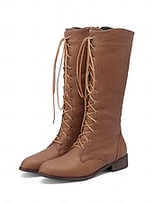 Χαμηλού Κόστους Μπότες μάχης-Γυναικείες μπότες τζιν με κορδόνια - casual ψηλοτάκουνες μπότες για ανοιξιάτικη και φθινοπωρινή μόδα, άνετες και κομψές