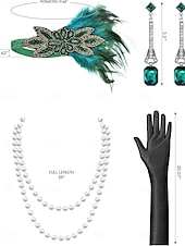abordables Vestidos de los años 20-Conjunto Rugido 20s 1920s Hasta la Rodilla Vestidos Vestido Flapper Accesorios con accesorios Hombro frío Mangas cortas El gran Gatsby charlestón Lentejuelas Borlas Pluma Escote en Pico Disfraz Mujer