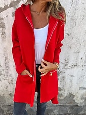 preiswerte Kapuzenjacke-Damen Wintermantel Kapuzenjacke Warm Bequem Reißverschluss Tasche Lässig Einfach Outdoor Urlaub Heim Alltagskleidung Lang Mit Kapuze Normale Passform Langarm Oberbekleidung Schwarz Rote Kamel Herbst