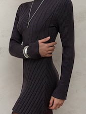 levne Svetrové šaty-Dámské Svetrové šaty Elegantní Na běžné nošení Měkké Čistá barva Rýhovaný Tričkový Pletený Dlouhý rukáv Dlouhé topy Plést Venkovní Denní Víkend Černá Fialová Podzim Zima