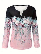 voordelige Bloementhee-Dames T-shirt Afdrukken Ombre Bloemig Grafisch Vintage Stijlvol Klassiek Lange mouw V-hals Gekerfde nek Normale tops Dagelijks Weekend Blozend Roze Paars Lente Herfst Winter