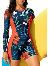 economico Rash Guards Interi-Per donna Top sottomuta Costume da bagno Boyleg Floreale Con zip Imbottitura rimovibile Cerniera Frontale Protezione Solare UV UPF50+ Ultra Leggero (UL) Manica Lunga Costume da Bagno Top sottomuta