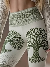  Per donna Vichingo Leggings Leggings comodi Vacanza Vintage Stile Etnico Lunghezza intera Vita Alta Grafico Albero Stampa Confortevole Elasticizzato Casuale Quotidiano Vacanza Verde Primavera Autunno