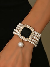 זול יום האהבה-צמיד חרוזים פנינים לנשים עם קריסטל גדול - תכשיט יד אלגנטי משובץ אבני חן למסיבה, ערב ואירועי קוקטייל