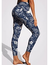 economico leggings 3d-Per donna leggings da pilates Pantaloni fitness Leggings casual Tasche Bollo Patchwork Pilates Palestra Allenamento in Palestra Pantaloni Collant Leggings Paisley Stampa Floreale Blu marino scuro Gli