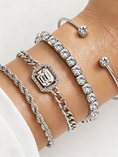 ieftine Nuntă ACC-Set de brățări aurii cu strasuri pentru femei - brățări cu lanț de cristale multistrat pentru petreceri glam, ieșiri în oraș&amp;amp;accesorii pentru ocazii speciale