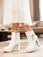 お買い得  プラットフォームブーツ-ラインストーンのディテールが施されたレディースのブラックアンクルブーツ。フォーマルなシーン、パーティー、夜のお出かけにぴったりのシックなイブニングスタイルのプラットフォームブーツ。