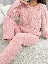 preiswerte Damen Loungewear-Damen Schlafanzug Freizeitkleidung Schlafanzug Set Lässig Einfarbig Elastischer Bund Hose Heim Täglich Bett Langarm Rundhalsausschnitt Rosa Herbst Winter Lässiger Schnitt