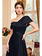 preiswerte Bodenlänge-A-Linie Bodenlang Knöchellänge Partykleid Cocktailkleid Kurzarm Schulterfrei Elegant Minimalistisch Formell Hochzeitsgast Satin Brautmutterkleid mit Einfarbig
