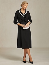 זול בלייזרים וחליפות-בגדי ריקוד נשים כפתור למעלה Ruched קפלים חרוזים אלגנטית שרוול 4\3 צווארון V Crop Tops עבודה אורחת חתונה לבוש קוקטייל שחור אביב סתיו חורף