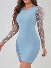 cheap Plain Dress-Women's Mini Dress Sheath Dress Modern Outdoor Vacation Going out Regular Fit Plain Long Sleeve Crew Neck Black White Pink Light Blue Spring Fall