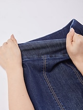 preiswerte Damenhosen-Damen-Jeanshose mit weitem Bein, Stretch-Gummibund vorne, schlankmachender Einsatz, lässig, Urlaub, Alltag, Frühling, Sommer, Herbst