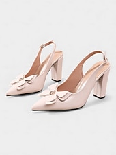 Χαμηλού Κόστους Σλινγκμπακ Πάμπς-Γυναικεία μπορντό ψηλοτάκουνα πέδιλα με slingback και φιόγκο - γόβες με μυτερή μύτη για γραφείο, ραντεβού και ειδικές περιστάσεις