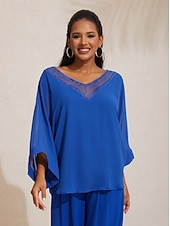 お買い得  ブラウス＆シャツ-シフォン カジュアル マジャル スリーブ ディープ V ブラウス