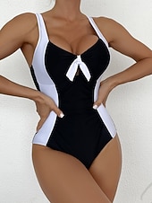 billige Onepiece badedrakter-Dame Én Delt Badedrakt Slankende Fargeblokk Monokini Høy Utskjæring Magekontroll Høy Midje Slim Ryggløs Elegant Ferie Fargeblokk Halterneck Ermeløs Badedrakt