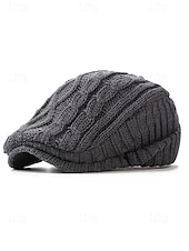 baratos Chapéus Masculinos-Gorro de tricô masculino – forrado com lã para maior aquecimento, diversas cores, design elegante em tricô trançado para atividades ao ar livre no inverno.