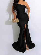 preiswerte Frauen schwarzes Kleid-Damen Langes Kleid Maxikleid Partykleid Cocktailkleid Etui-Kleid Elegant Mode Modern Party Besonderer Anlass Abendgesellschaft Normale Passform Einfach Ärmellos Ein-Schulter Schwarz Wein Sommer