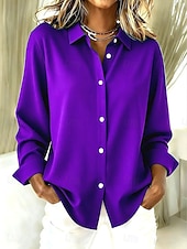 ieftine Bluze simple-Pentru femei Cămașă Bluză Peteci Nasturi Imprimeu Culoare solidă Grafic Epocă Casual Manșon Lung Guler Cămașă Topuri obișnuite Zilnic Albastru piscină Alb Roz Îmbujorat Roșu-aprins Mov Vară Primăvar