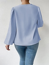 preiswerte Schicke Blusen-Damen Hemd Elegant Satin-Top Bluse Gerafft Patchwork Drapiert Einfarbig Einfach Elegant Vintage Täglich Langarm Laternenärmel Asymmetrisch Normale Oberteile Täglich Arbeit Ferien Blau Schwarz Wei