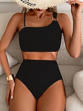 preiswerte Bikini-Sets-Damen Bikini 2-teiliges Badeanzug Frech Schlank Rückenfrei Urlaub Mode Einfarbiger Halterhals ärmellose Badeanzüge