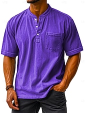 cheap Casual Henley Tee-SoftFade™ Men's Henley Shirt 100% Cotton Acid Wash Shirt Tee Top Short Sleeve Henley Fall Winter Retro Nostalgic Faded Fashion Vintage Vacation Street Going out Navy Black Light Green Top Tee