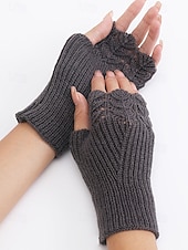 levne Dámské rukavice-Dámské pletené vánoční rukavice – měkký přízový materiál s krajkovým vzorem, dostupné v několika barvách, ideální jako zimní a sváteční dárek