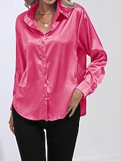 abordables Blouses Unies-Femmes Chemise Elegant Haut en satin Chemisier Boutons Uni Élégant ancien manche longue Col de chemise Hauts Réguliers Fête Sortir Jaune Rouge Bleu Roi Rose Gris Été Printemps