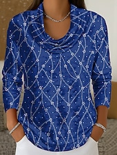 Χαμηλού Κόστους Τέχνη &amp; Σχεδίαση μπλουζάκι-Γυναικεία Χιτώνας Κοντομάνικα Στάμπα Σε επίπεδα Φλοράλ Γραφική Γεωμετρικό Κομψό Βίντατζ Μοντέρνα Μακρυμάνικο Με σούρα στο λαιμό Κανονικά μπλουζάκια Καθημερινά Εξόδου Σαββατοκύριακο