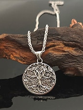 halpa Miesten korut-Miesten viikinkipuu-riipuskaulakoru - metalliseos, vintage-kultaa ja -hopeaa, pohjoismaisesta tyylistä inspiroitunut, täydellinen lahja luonnon ystäville, rentoon ja juhlavaan tilaisuuteen