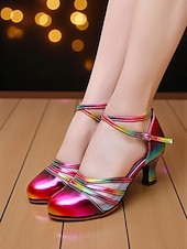 economico Scarpe per balli latini-Scarpe da ballo latino professionali da donna con stampa leopardata - tacchi da sala da ballo con cinturini in pelle scamosciata e rete per salsa, tango e gare di performance