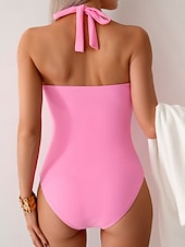 abordables Maillots de bain une pièce-Maillot de bain une pièce femme monokini amincissant ruché contrôle du ventre taille haute ajusté sans dos vacances plage couleur unie col halter sans manches