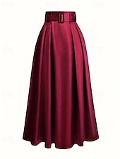 abordables Faldas Formales-Mujer Faldas de satén Moda Maxi Alta cintura Faldas Plano Plisado Microelástico Diario Cita Vino Negro Rosa Verde Oscuro Primavera
