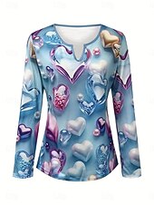 Χαμηλού Κόστους Τέχνη &amp; Σχεδίαση μπλουζάκι-Γυναικεία Μπλουζάκι Στάμπα Καρδιά Γραφική Βίντατζ Στυλάτο Κλασσικό Μακρυμάνικο Λαιμόκοψη V Λαιμός με εγκοπή Κανονικά μπλουζάκια Καθημερινά Θαλασσί Ανθισμένο Ροζ Βυσσινί Καλοκαίρι Άνοιξη Φθινόπωρο