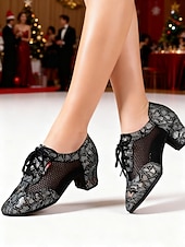 economico Sneakers da danza-Scarpe da ballo da sala da donna in vera pelle e rete - tacchi da allenamento traspiranti professionali per latino/moderno per donne, calzature da ballo leggere e performanti