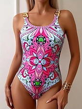 economico Costumi interi-Costume da bagno intero da donna snellente monokini boho controllo della pancia vita alta slim senza schienale abbigliamento da spiaggia per vacanze grafica vintage geometrica scollatura a U senza