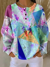 voordelige Strepen en Geometrische Hoodies-Dames Trui-sweatshirt Casual Lange mouw Ronde hals Normale tops Casual Dagelijks gebruik blauw Wit Blozend Roze Paars Donker Grijs Lente Herfst Winter