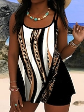 baratos Tankinis-Maiô Feminino Tankini 2 Peças Palma Cintura Alta Costas Nuas Roupas de Praia para Férias Gráfico Geométrico U Neck Sem Manga