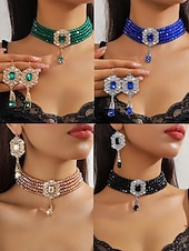 cheap Women's Necklace-Women's Champagne Gold Beaded Choker Set for Wedding or Evening Party