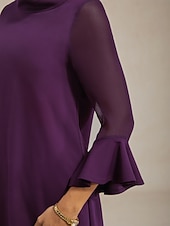 billiga skjortor, toppar och blusar-damblus vinröd enfärgad chiffong tencel roma lapptäcke volang 3/4 ärm hög krage casual elegant vår sommar höst