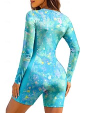 levne Rash guardy One Piece-Dámské Ochrana proti vyrážce Plavky Boyleg Květinový Zapni Vyjímatelné vycpávky Přední zip UV ochrana proti slunci UPF50+ Ultra lehký (UL) Dlouhý rukáv Plavky Ochrana proti vyrážce Surfování Plážov