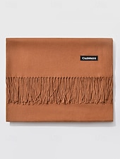 ieftine Accesorii de Crăciun-Eșarfă de Crăciun pentru femei, cu aspect de cașmir, șal de iarnă moale din imitație de cașmir cu ciucuri, eșarfă caldă de culoare uni pentru sărbători, exterior și purtare zilnică