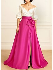 economico Abiti da Sera a Linea A-Linea ad A Lunghezza al pavimento Abito da Sera Abito formale Elegante Spacco Alto Manica 3/4 Senza Spalle Matrimonio Formale Raso con Fiocco/Fiocchi
