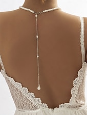 Недорогие Свадьба ACC-Женское жемчужное ожерелье с подвеской на шею — элегантное свадебное украшение с изящной цепочкой &amp;свисающие жемчужины, идеально подходящие для свадебных платьев и платьев с глубоким вырезом на спине