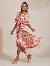 Недорогие Цветочные платья-Жен. Атласное платье длинное платье платье макси Оранжевый галстук спереди Отпуск XS S M