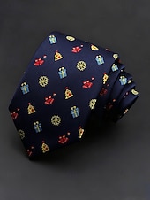 abordables Accessoires de Noël-Cravates de Noël pour hommes – en polyester avec des motifs festifs de bonhommes de neige, de père Noël et de sapins, parfaites pour les fêtes et célébrations de fin d&#039;année.