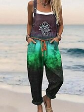 economico Tuta Arte e Design-Per donna Tuta Attivo Floreale Senza Maniche Harem Girocollo Tasca Stampato Quotidiano Casa Vestibilità comoda Blu Rosso Arancione Estate