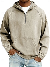 olcso alap pólók-Férfi Farmer ing 100% Cotton Acid Wash ing Tee Top Hosszú ujj Kapucni Tavasz Ősz Ősz &amp; tél Sima Szüret Utcai sikk Alkalmi Régies stílus Kapucni Hétköznapi Otthon Utca Világoskék Fekete Világoszöld