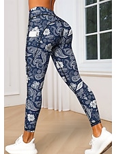 economico leggings 3d-Per donna leggings da pilates Pantaloni fitness Leggings casual Tasche Bollo Patchwork Pilates Palestra Allenamento in Palestra Pantaloni Collant Leggings Paisley Stampa Floreale Blu marino scuro Gli