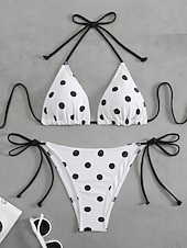  Γυναικείο Μπικίνι 2 τεμαχίων Μαγιό Colorblock Thong Αδυνατιστικό Χωρίς Πλάτη Καλοκαιρινές Διακοπές Παραλία Σημαία Γεωμετρικό Halter Λαιμό Αμάνικο Μαγιό