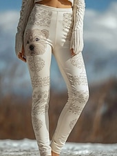  Damen Leggings Gemütliche Leggings Vintage Basic Lässig Volle Länge Hohe Taille Grafik Hund Drucken Bequem Hohe Elastizität Lässig Täglich Urlaub Beige Frühling Herbst Schmale Passform